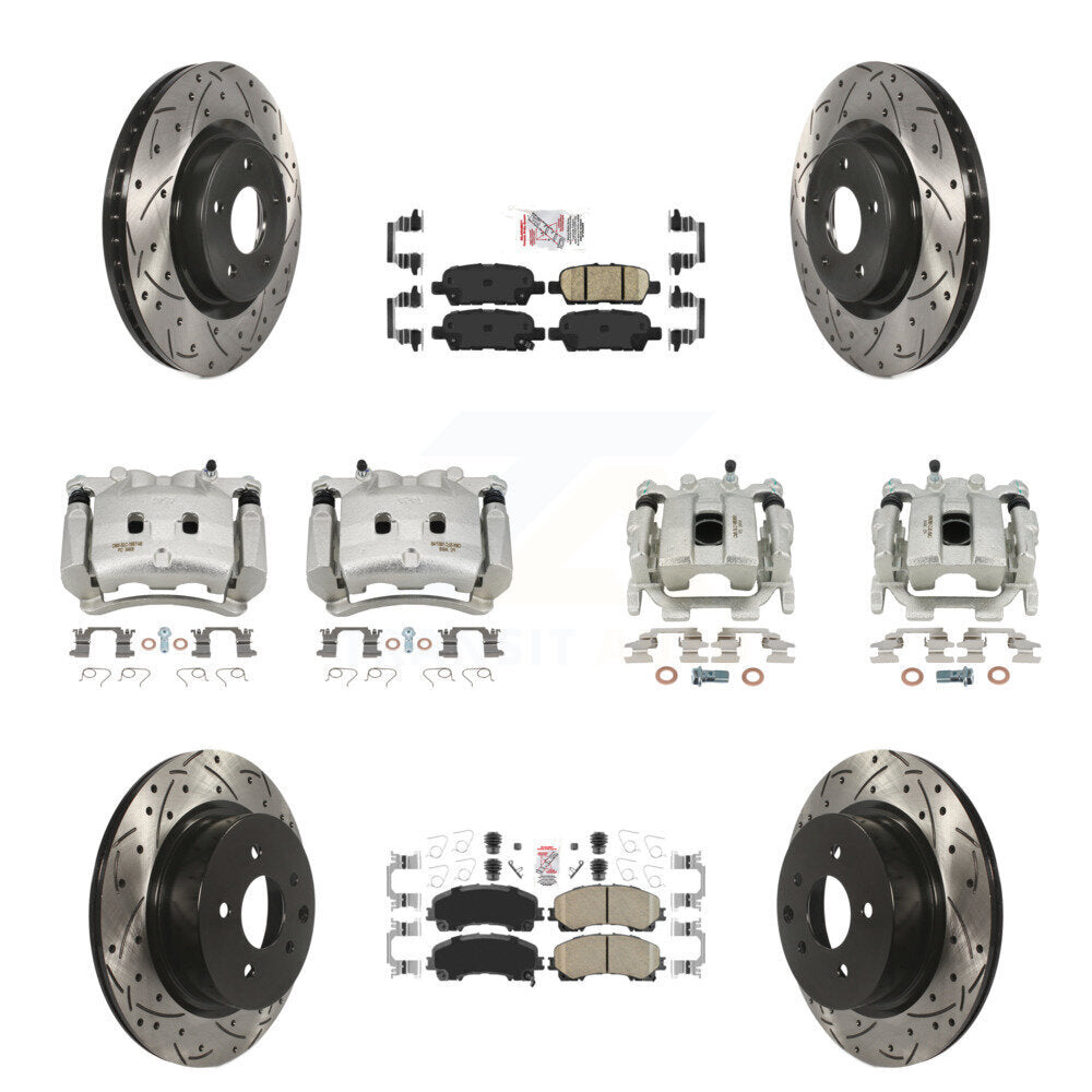 Front Rear Brake Caliper Drill Slot Rotor Ceramic Pad Kit (10Pc) For 16-17 INFINITI QX50 KCD-100912N