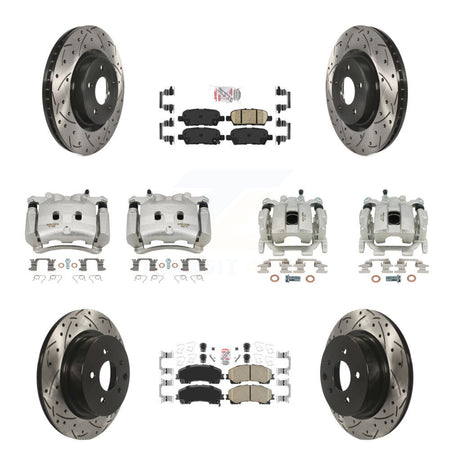 Front Rear Brake Caliper Drill Slot Rotor Ceramic Pad Kit (10Pc) For 16-17 INFINITI QX50 KCD-100912N
