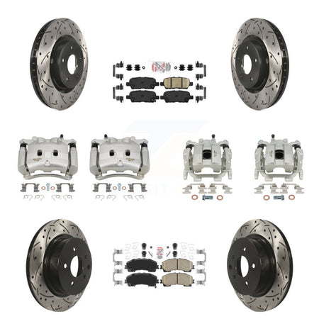 Front Rear Brake Caliper Drill Slot Rotor Ceramic Pad Kit (10Pc) For 16-17 INFINITI QX50 KCD-100913N