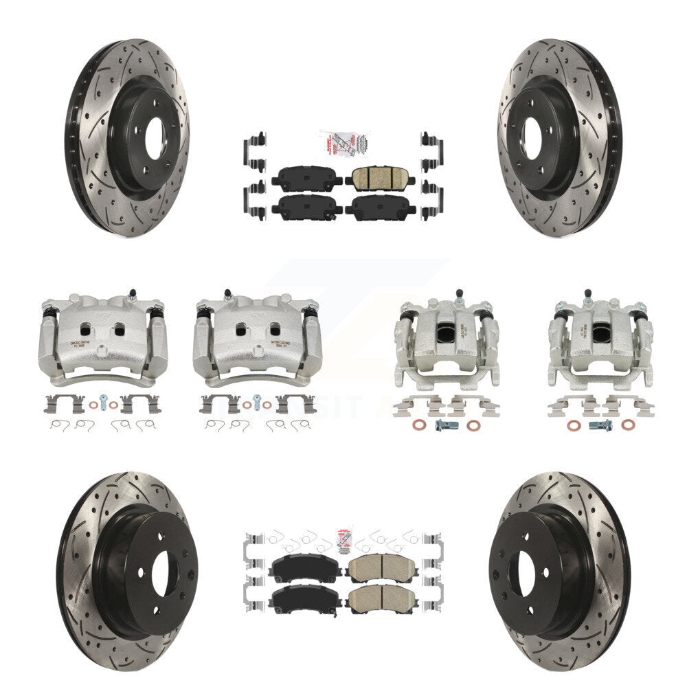 Front Rear Brake Caliper Drill Slot Rotor Ceramic Pad Kit (10Pc) For 16-17 INFINITI QX50 KCD-100914N