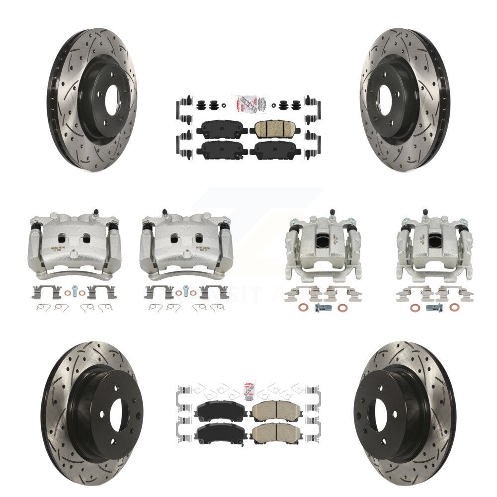 Front Rear Brake Caliper Drill Slot Rotor Ceramic Pad Kit (10Pc) For 16-17 INFINITI QX50 KCD-100915N