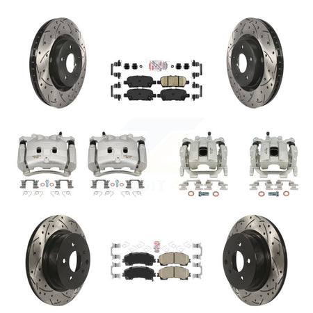Front Rear Brake Caliper Drill Slot Rotor Ceramic Pad Kit (10Pc) For 16-17 INFINITI QX50 KCD-100915N