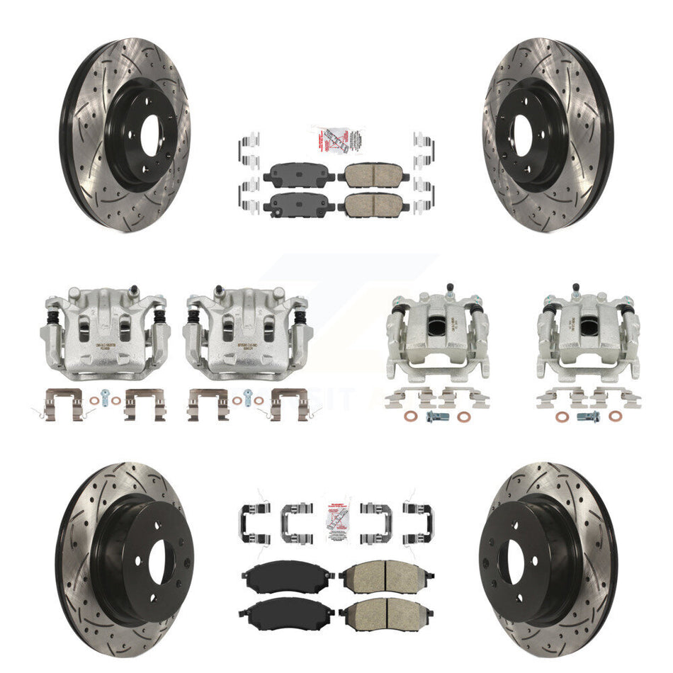 Front Rear Brake Caliper Drilled Slot Rotor Ameribrakes Pad Kit (10Pc) For INFINITI EX35 KCD-100917N