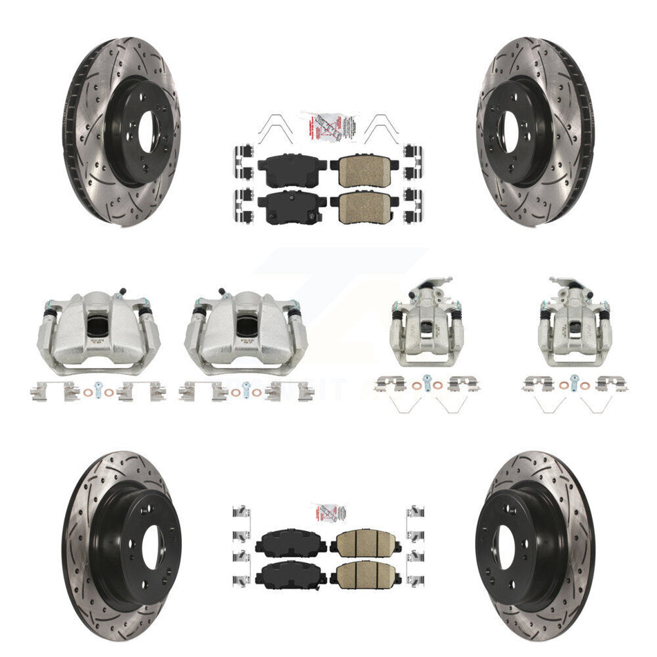 Front Rear Brake Coated Caliper Drill Slot Rotor Ceramic Pad Kit (10Pc) For Honda Accord KCD-100920N