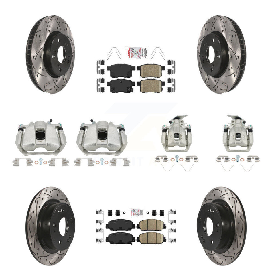 Front Rear Brake Coated Caliper Drill Slot Rotor Ceramic Pad Kit (10Pc) For Honda Accord KCD-100922N