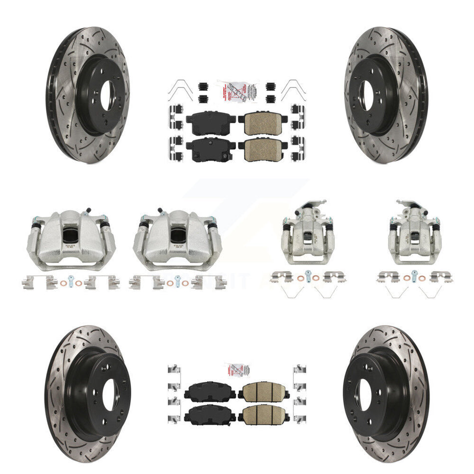 Front Rear Brake Coated Caliper Drill Slot Rotor Ceramic Pad Kit (10Pc) For Honda Accord KCD-100925N