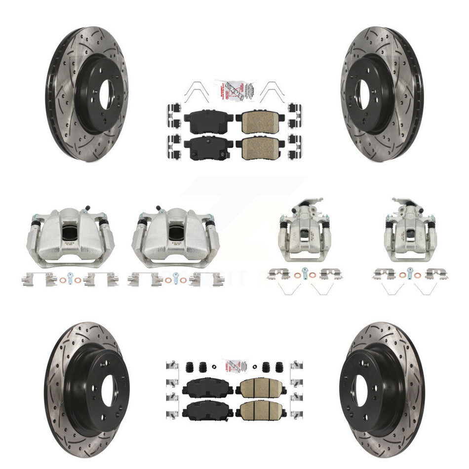 Front Rear Brake Coated Caliper Drill Slot Rotor Ceramic Pad Kit (10Pc) For Honda Accord KCD-100926N