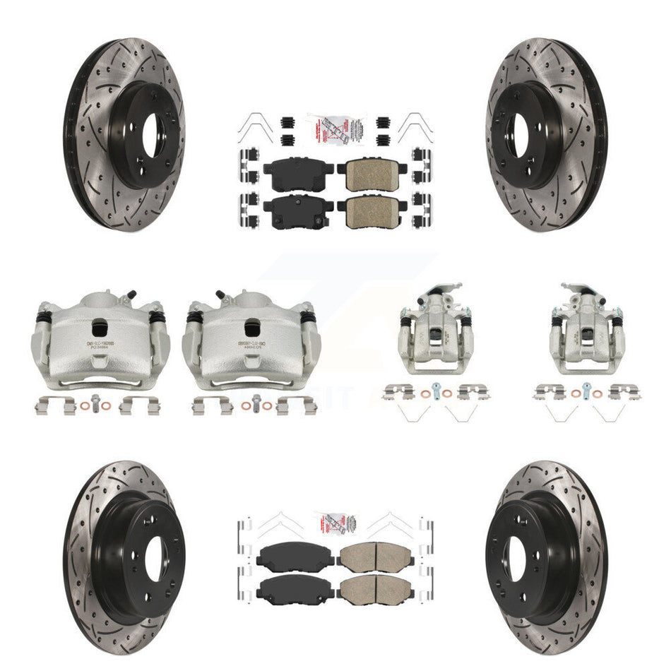 Front Rear Brake Coated Caliper Drill Slot Rotor Ceramic Pad Kit (10Pc) For Honda Accord KCD-100929N