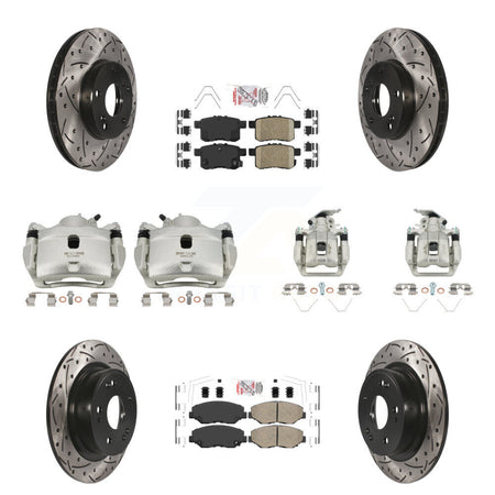 Front Rear Brake Coated Caliper Drill Slot Rotor Ceramic Pad Kit (10Pc) For Honda Accord KCD-100930N