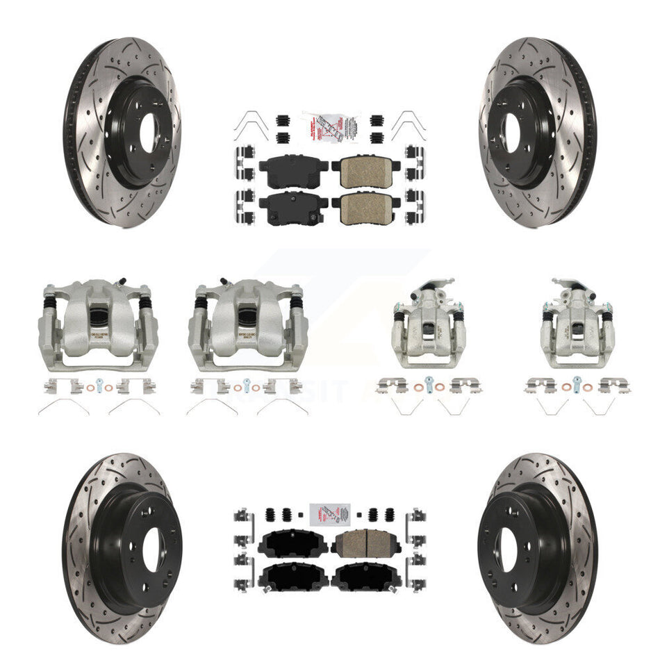 Front Rear Brake Coated Caliper Drill Slot Rotor Ceramic Pad Kit (10Pc) For Honda Accord KCD-100933N
