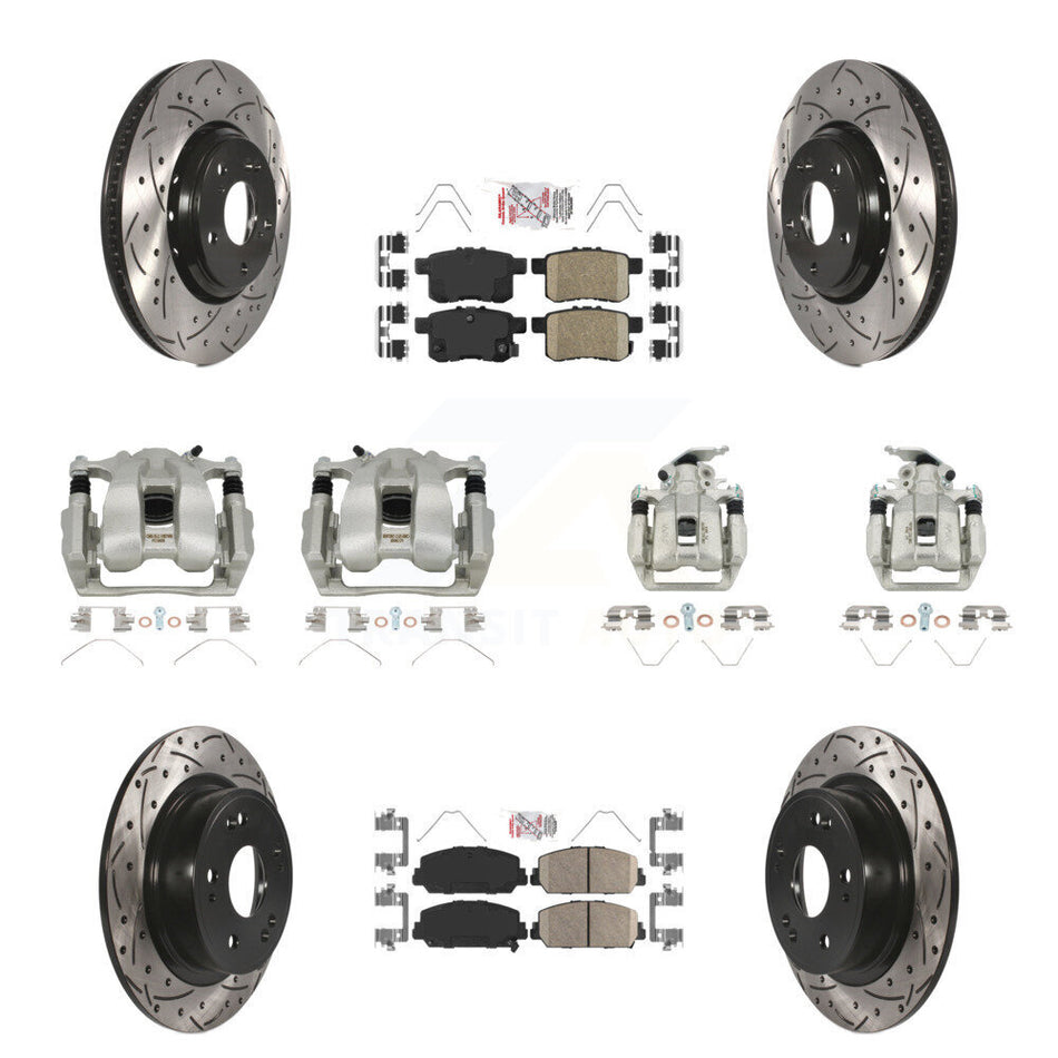 Front Rear Brake Coated Caliper Drill Slot Rotor Ceramic Pad Kit (10Pc) For Honda Accord KCD-100934N