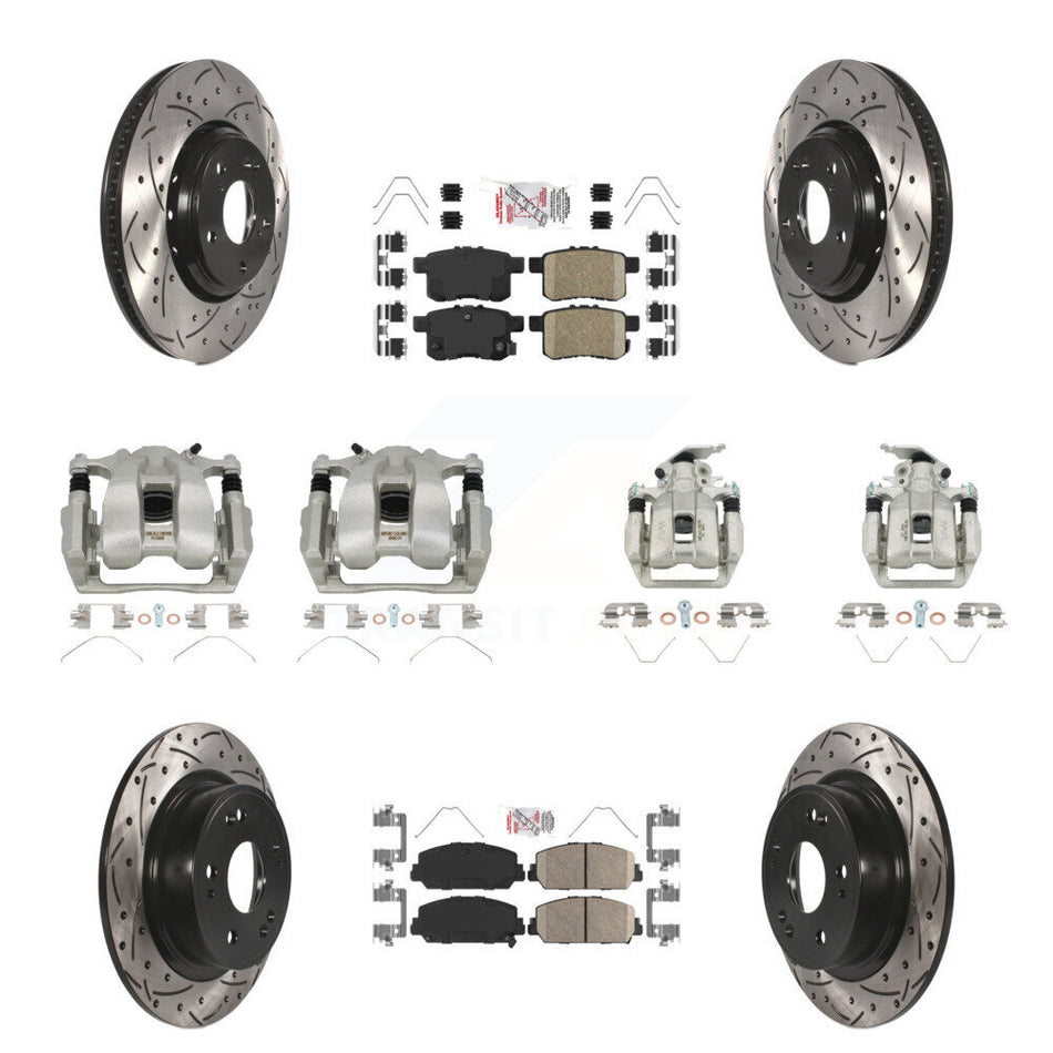 Front Rear Brake Coated Caliper Drill Slot Rotor Ceramic Pad Kit (10Pc) For Honda Accord KCD-100935N