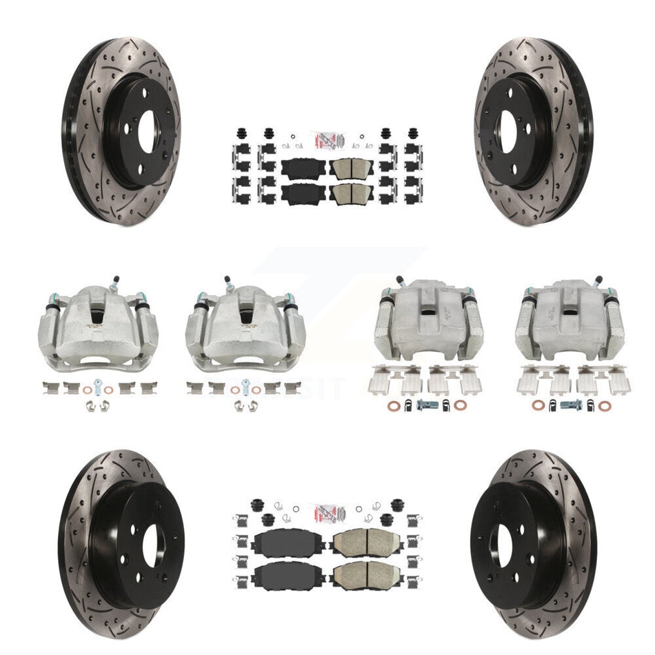 Front Rear Brake Coat Caliper Drill Slot Rotor Ceramic Pad Kit (10Pc) For Toyota RAV4 LE KCD-100938N