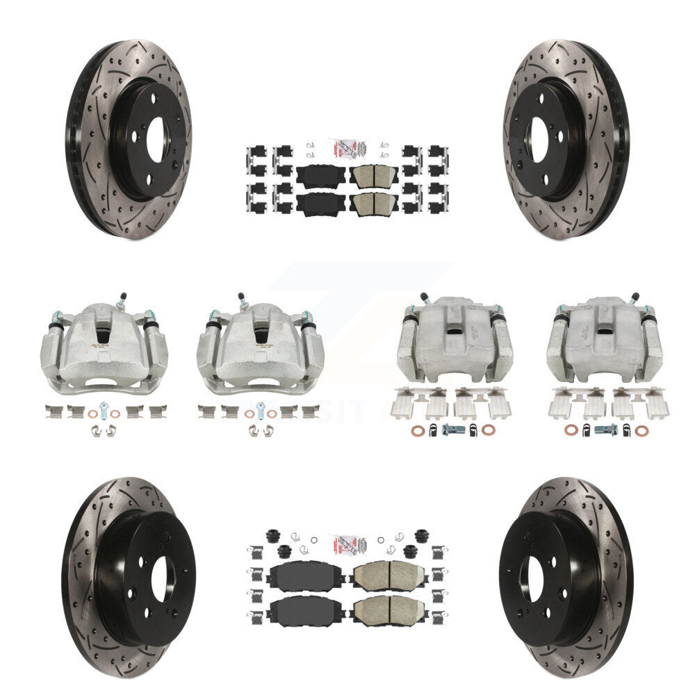 Front Rear Brake Coat Caliper Drill Slot Rotor Ceramic Pad Kit (10Pc) For Toyota RAV4 LE KCD-100939N
