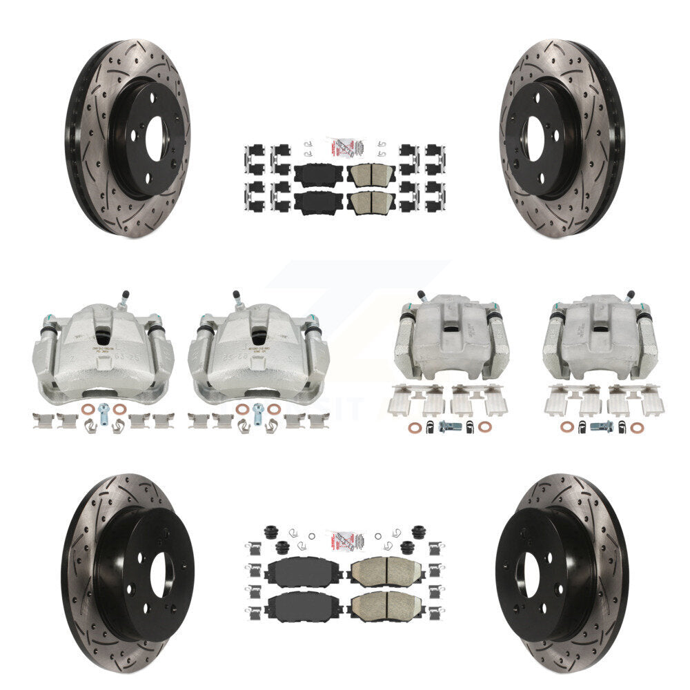 Front Rear Brake Coat Caliper Drill Slot Rotor Ceramic Pad Kit (10Pc) For Toyota RAV4 LE KCD-100943N