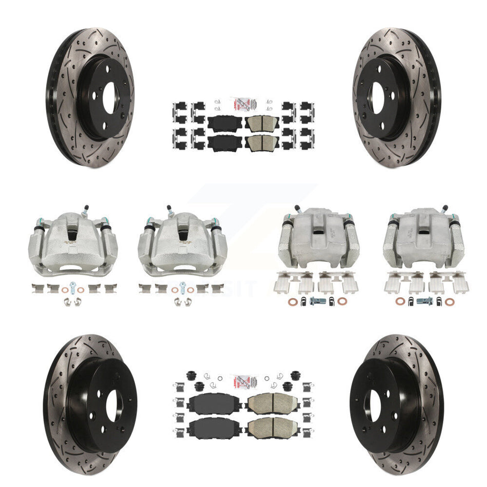 Front Rear Brake Coat Caliper Drill Slot Rotor Ceramic Pad Kit (10Pc) For Toyota RAV4 LE KCD-100947N