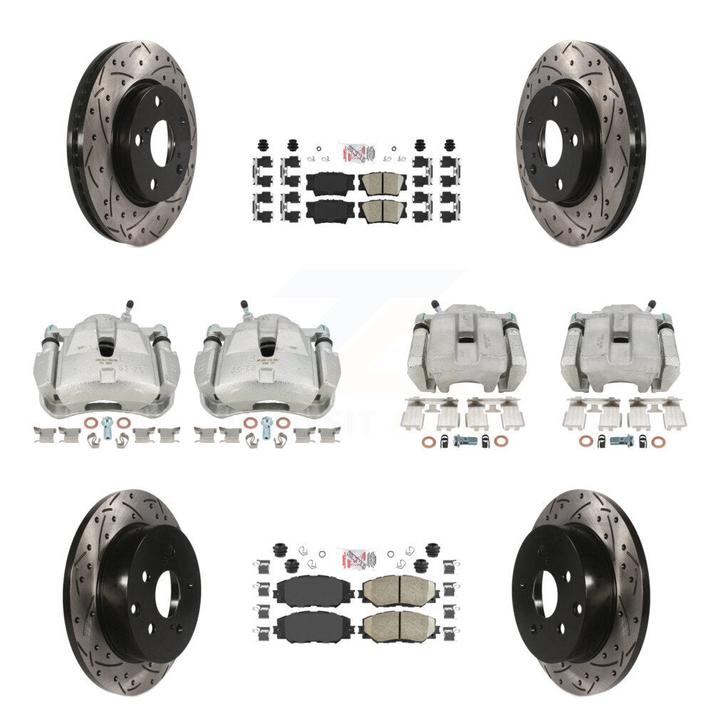 Front Rear Brake Coat Caliper Drill Slot Rotor Ceramic Pad Kit (10Pc) For Toyota RAV4 LE KCD-100950N