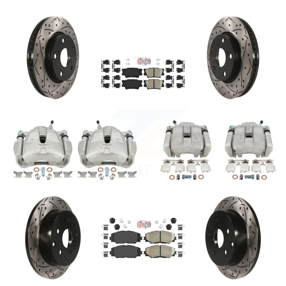 Front Rear Brake Coat Caliper Drill Slot Rotor Ceramic Pad Kit (10Pc) For Toyota RAV4 LE KCD-100951N
