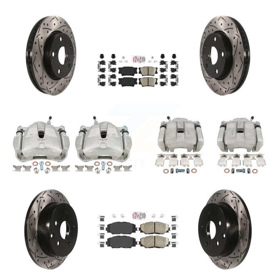 Front Rear Brake Coat Caliper Drill Slot Rotor Ceramic Pad Kit (10Pc) For Toyota RAV4 LE KCD-100952N