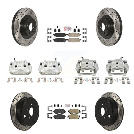 Front Rear Brake Coat Caliper Drill Slot Rotor Ceramic Pad Kit (10Pc) For Subaru Impreza KCD-100980N