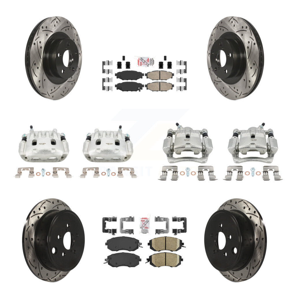 Front Rear Brake Coat Caliper Drill Slot Rotor Ceramic Pad Kit (10Pc) For Subaru Impreza KCD-100982N