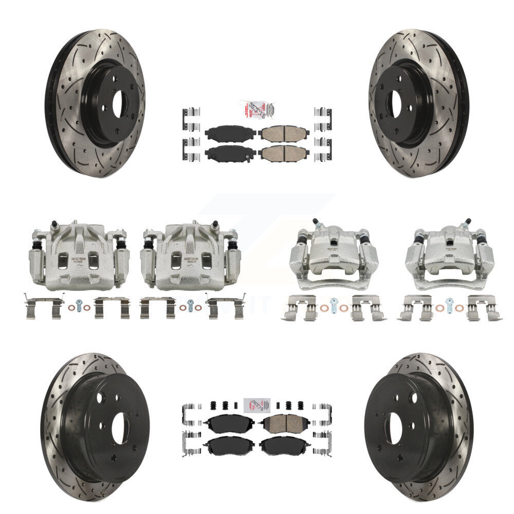 Front Rear Brake Coated Caliper Drilled Slot Rotor Ceramic Pad Kit (10Pc) For Subaru WRX KCD-100985N