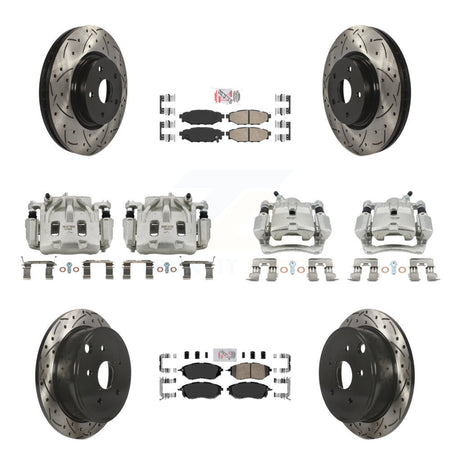 Front Rear Brake Coated Caliper Drilled Slot Rotor Ceramic Pad Kit (10Pc) For Subaru WRX KCD-100985N
