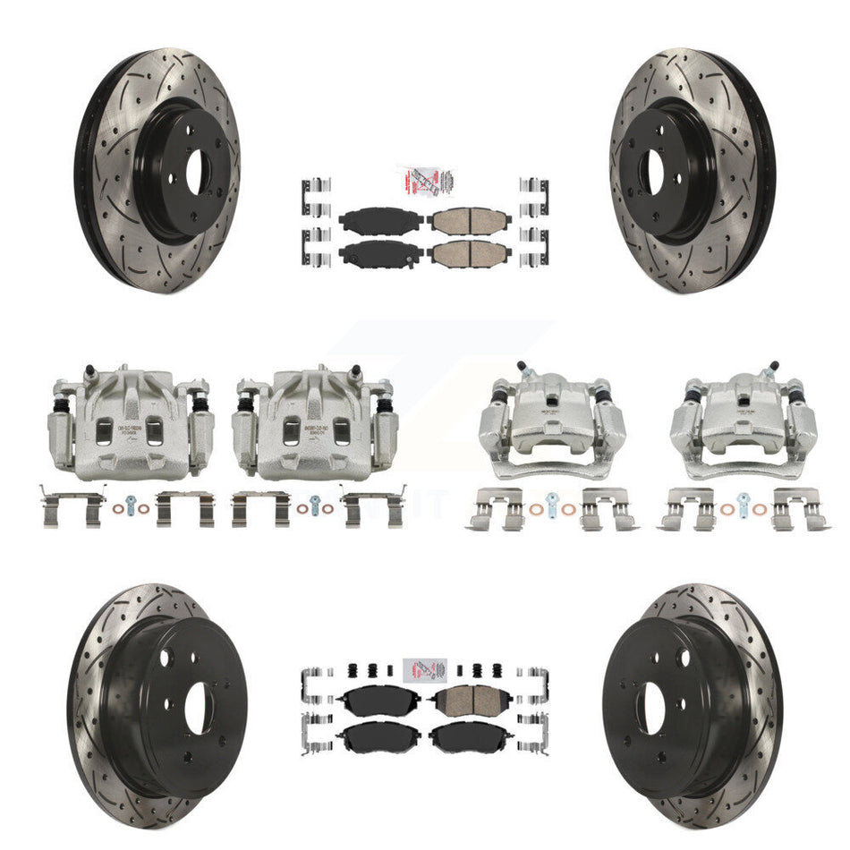 Front Rear Brake Coated Caliper Drilled Slot Rotor Ceramic Pad Kit (10Pc) For Subaru WRX KCD-100985N