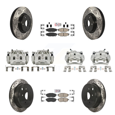 Front Rear Brake Coated Caliper Drilled Slot Rotor Ceramic Pad Kit (10Pc) For Subaru WRX KCD-100986N