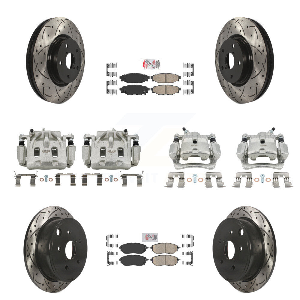 Front Rear Brake Coated Caliper Drilled Slot Rotor Ceramic Pad Kit (10Pc) For Subaru WRX KCD-100987N