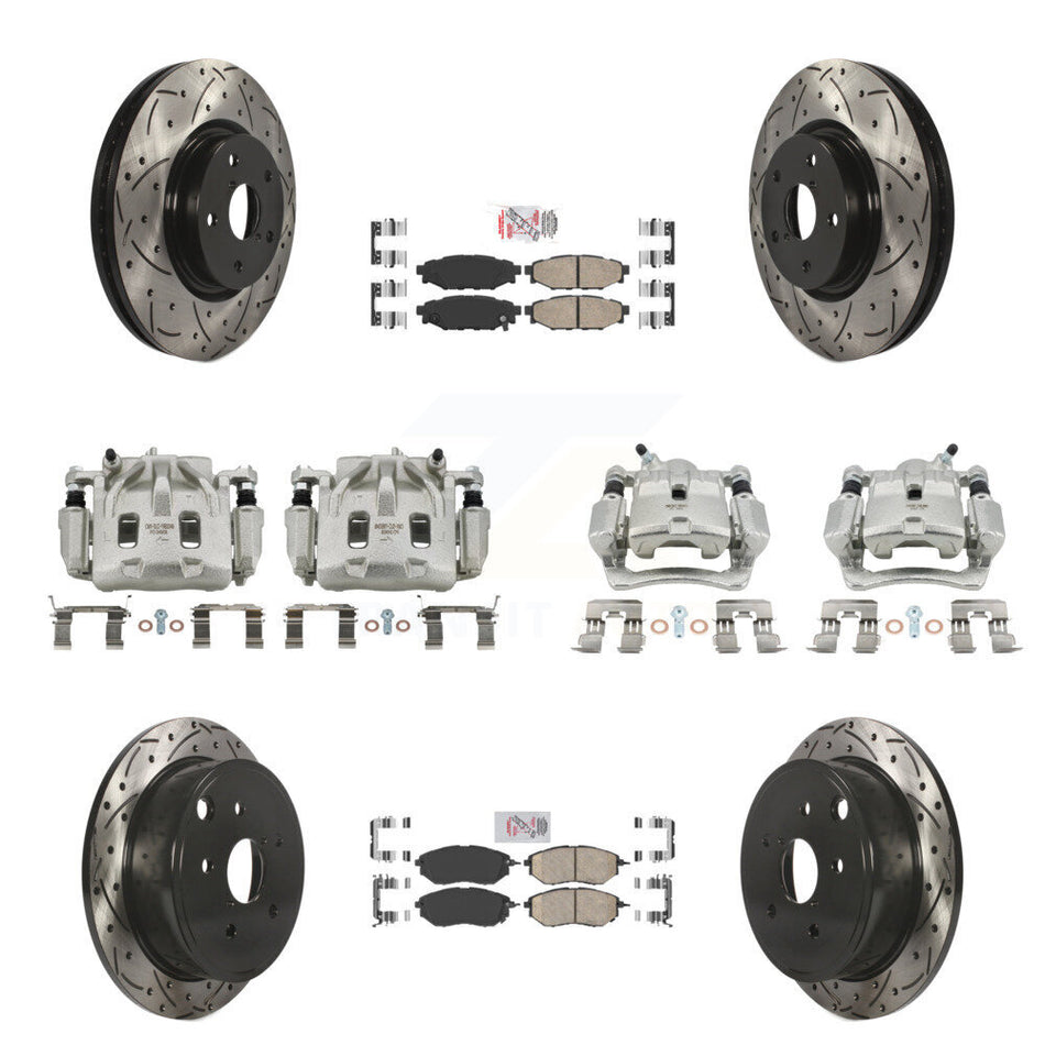 Front Rear Brake Coated Caliper Drilled Slot Rotor Ceramic Pad Kit (10Pc) For Subaru WRX KCD-100987N
