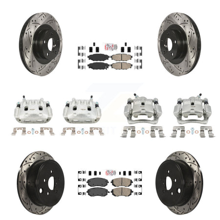 Front Rear Brake Caliper Drill Slot Rotors Ceramic Pad Kit (10Pc) For Subaru Impreza WRX KCD-100988N
