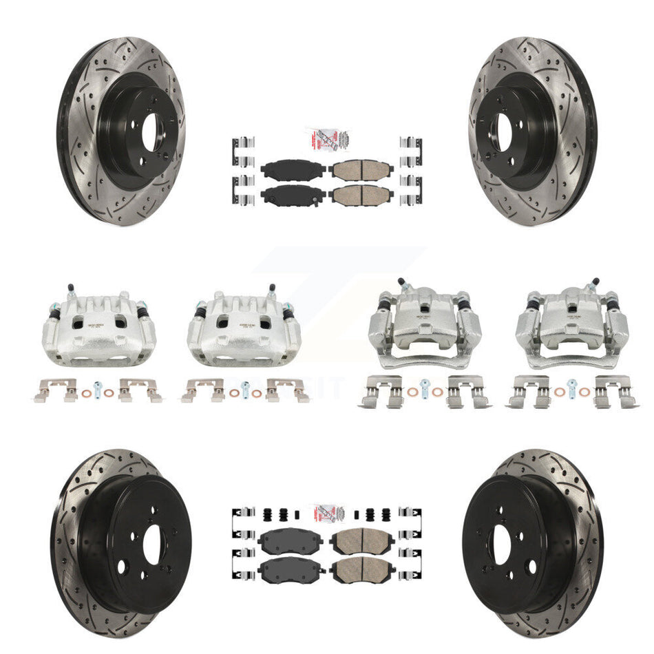Front Rear Brake Caliper Drill Slot Rotors Ceramic Pad Kit (10Pc) For Subaru Impreza WRX KCD-100989N