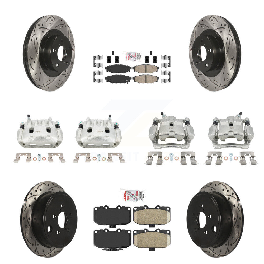 Front Rear Brake Caliper Drill Slot Rotors Ceramic Pad Kit (10Pc) For Subaru Impreza WRX KCD-100990N