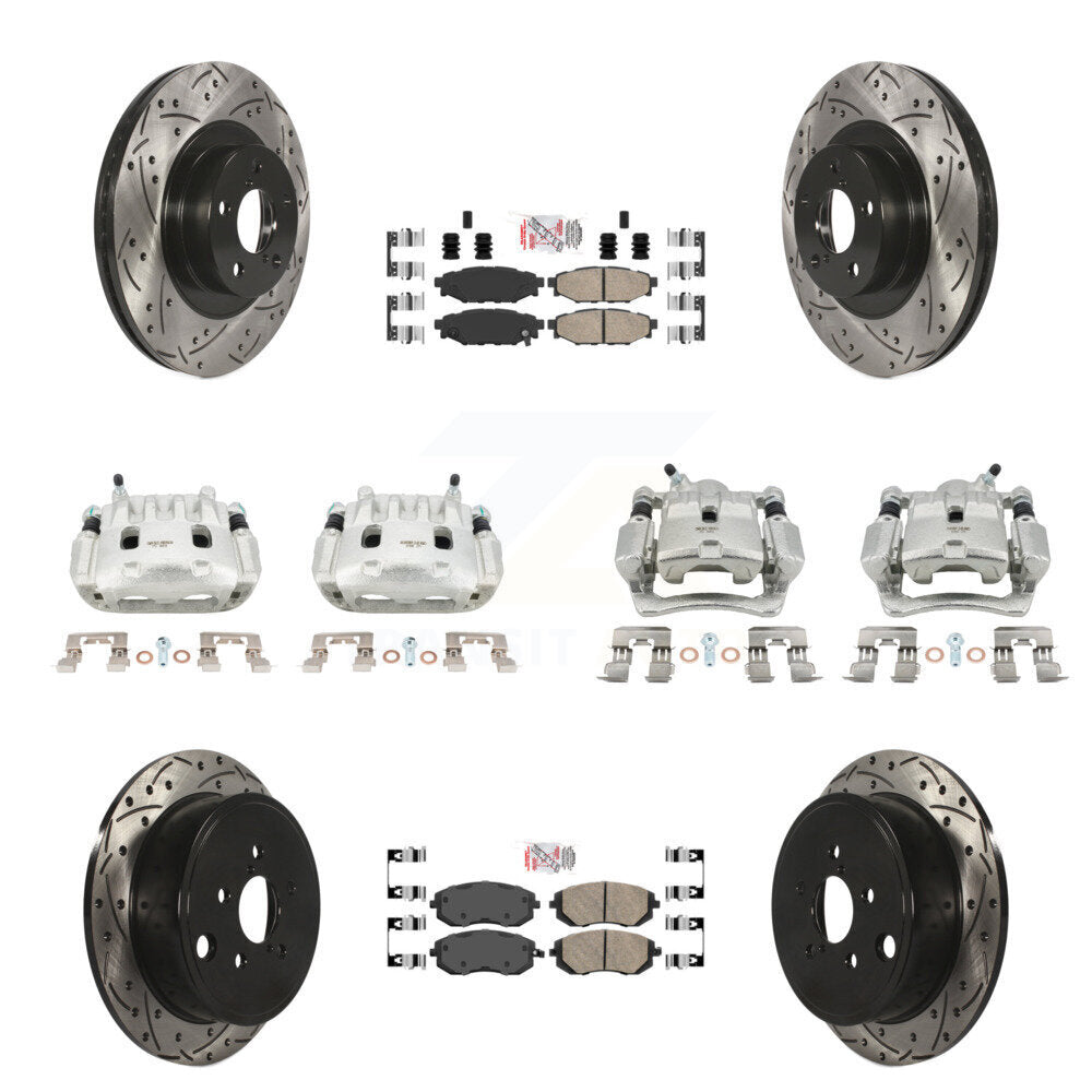 Front Rear Brake Caliper Drill Slot Rotors Ceramic Pad Kit (10Pc) For Subaru Impreza WRX KCD-100992N