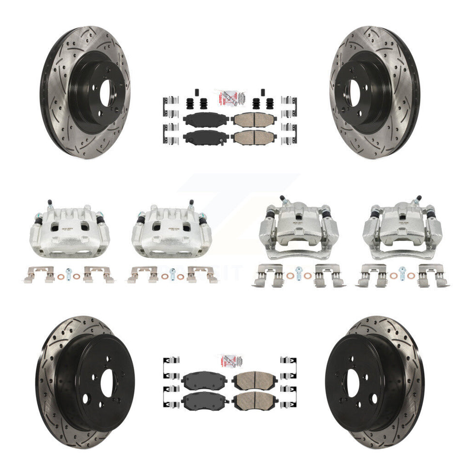 Front Rear Brake Caliper Drill Slot Rotors Ceramic Pad Kit (10Pc) For Subaru Impreza WRX KCD-100992N