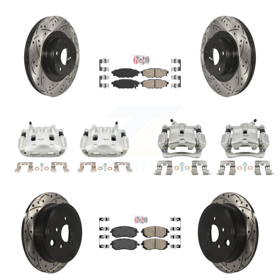 Front Rear Brake Caliper Drill Slot Rotors Ceramic Pad Kit (10Pc) For Subaru Impreza WRX KCD-100993N