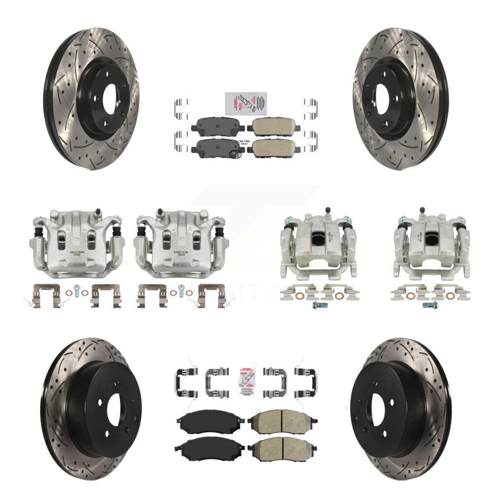 Front Rear Brake Caliper Drilled Slot Rotor Ameribrakes Pad Kit (10Pc) For Nissan Murano KCD-100998N