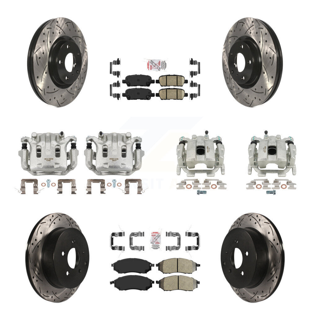 Front Rear Brake Caliper Drilled Slot Rotor Ameribrakes Pad Kit (10Pc) For Nissan Murano KCD-101005N