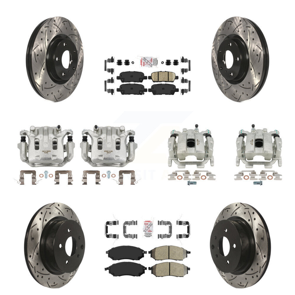 Front Rear Brake Caliper Drill Slotted Rotor Ameribrakes Pad Kit (10Pc) For INFINITI G37 KCD-101008N