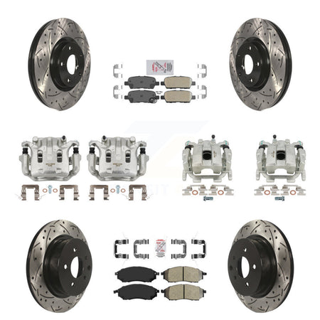 Front Rear Brake Caliper Drill Slotted Rotor Ameribrakes Pad Kit (10Pc) For INFINITI G37 KCD-101015N