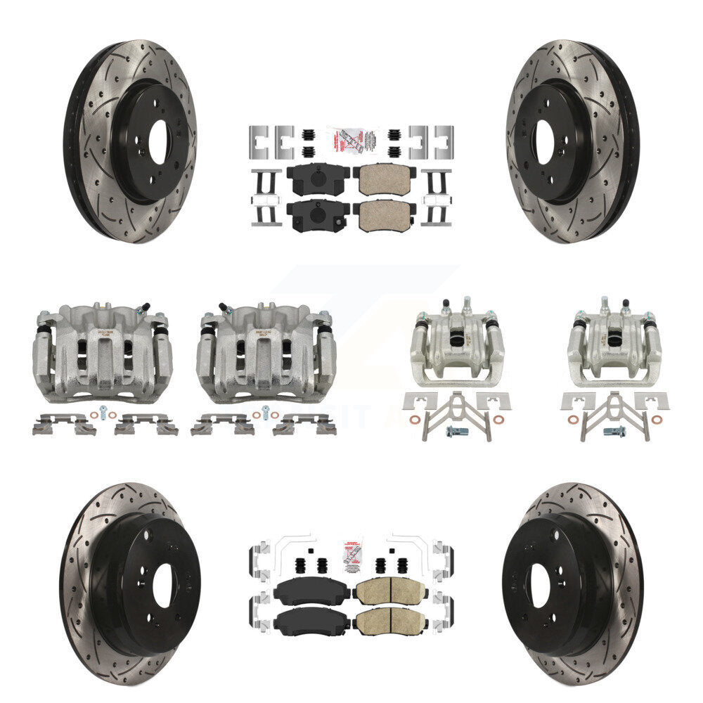 Front Rear Brake Coated Caliper Drill Slotted Rotor Ceramic Pad Kit (10Pc) For Acura RDX KCD-101022N
