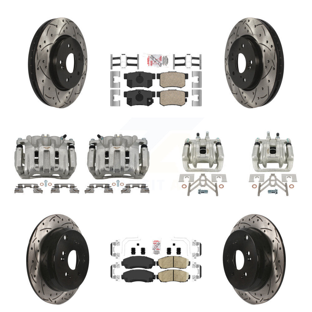 Front Rear Brake Coated Caliper Drill Slotted Rotor Ceramic Pad Kit (10Pc) For Acura RDX KCD-101023N