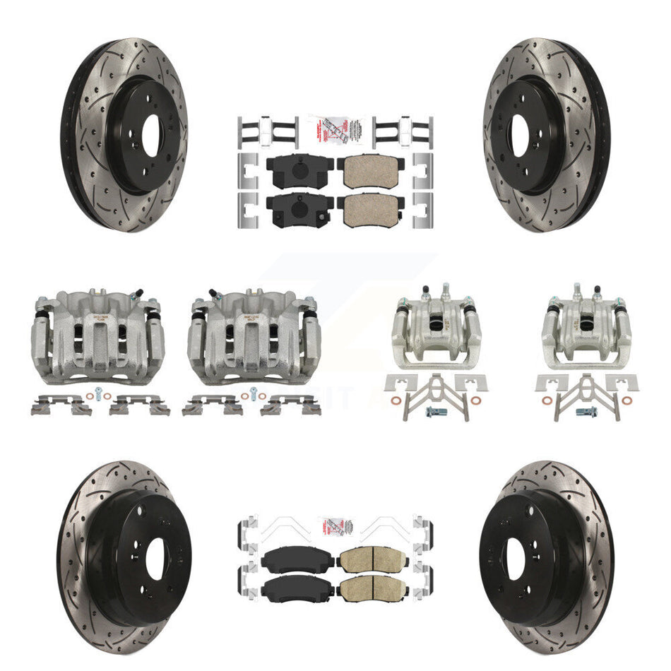 Front Rear Brake Coated Caliper Drill Slotted Rotor Ceramic Pad Kit (10Pc) For Acura RDX KCD-101025N