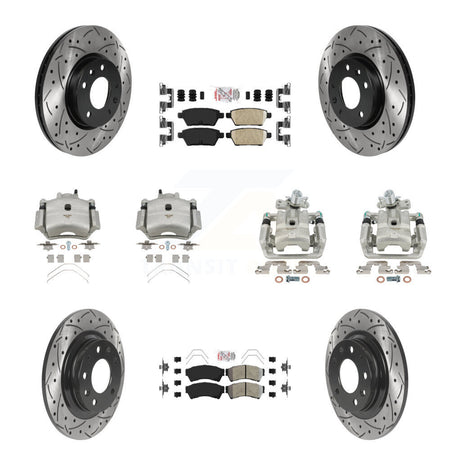 Front Rear Brake Caliper Drilled Slot Rotor Ameribrakes Pad Kit (10Pc) For Ford Fusion 6 KCD-101026N