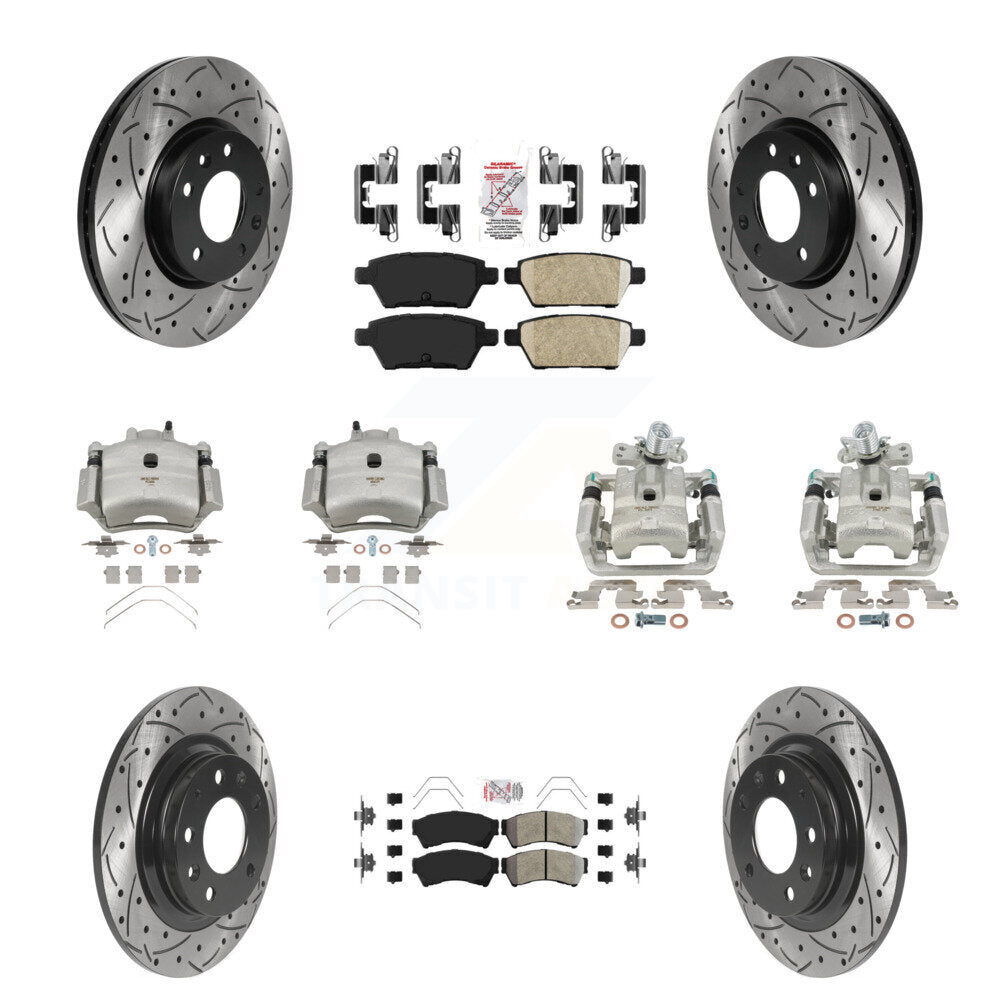 Front Rear Brake Caliper Drilled Slot Rotor Ameribrakes Pad Kit (10Pc) For Ford Fusion 6 KCD-101029N
