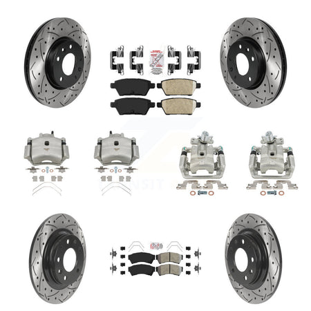 Front Rear Brake Caliper Drilled Slot Rotor Ameribrakes Pad Kit (10Pc) For Ford Fusion 6 KCD-101029N
