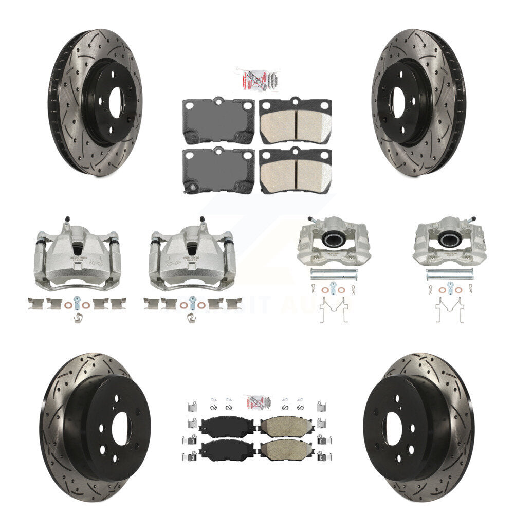 Front Rear Brake Caliper Drill Slotted Rotors Ameribrakes Pad Kit (10Pc) For Lexus IS250 KCD-101030N