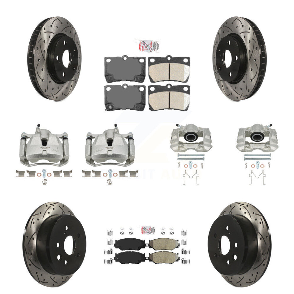 Front Rear Brake Caliper Drill Slotted Rotors Ameribrakes Pad Kit (10Pc) For Lexus IS250 KCD-101030N