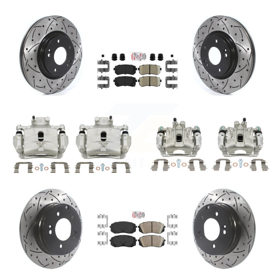 Front Rear Brake Coat Caliper Drill Slot Rotor Ceramic Pad Kit (10Pc) For Hyundai Sonata KCD-101031N